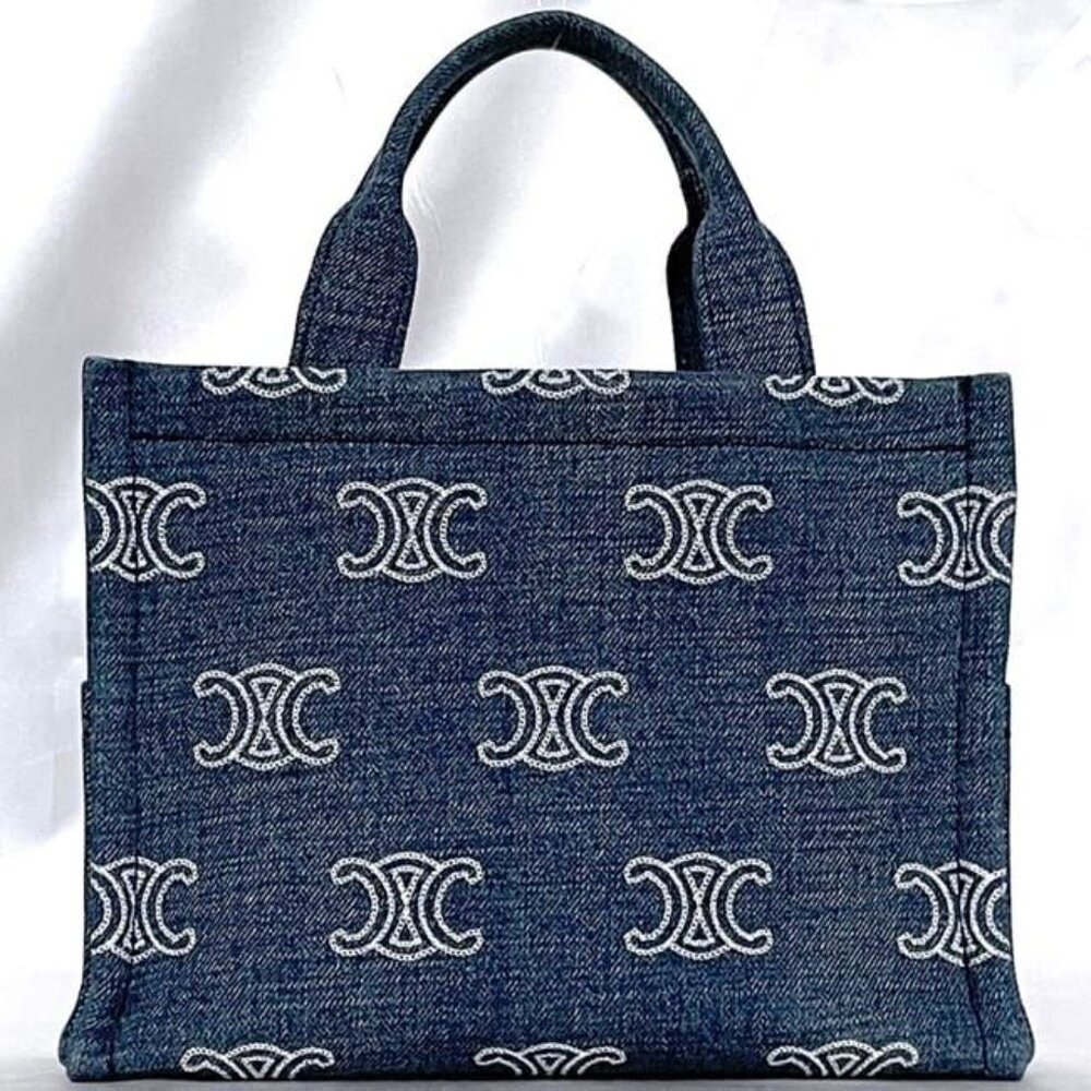 Celine 2-Way Bag Cabas Tice Blue Brown Triomphe - Picture 4 of 10